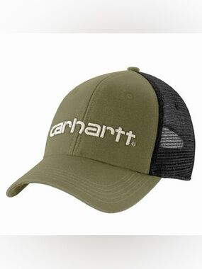 NWT Carhartt Cap Men's OS Green Canvas Mesh-Back Logo Graphic